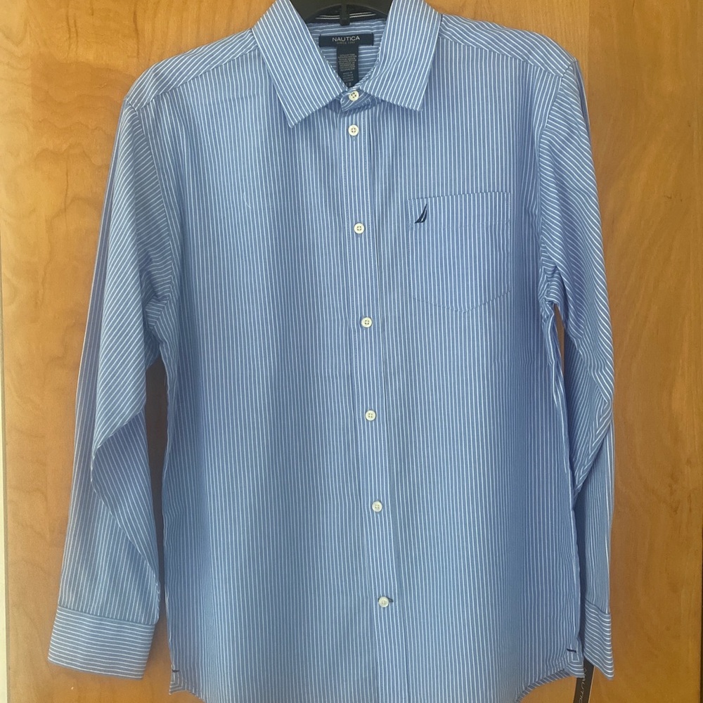 Nautica Blue Striped Dress Shirt Size M 18